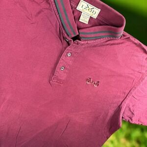 Vintage Izod‎ Shirt Men L Maroon Cotton Golf Polo Pique Striped Collar